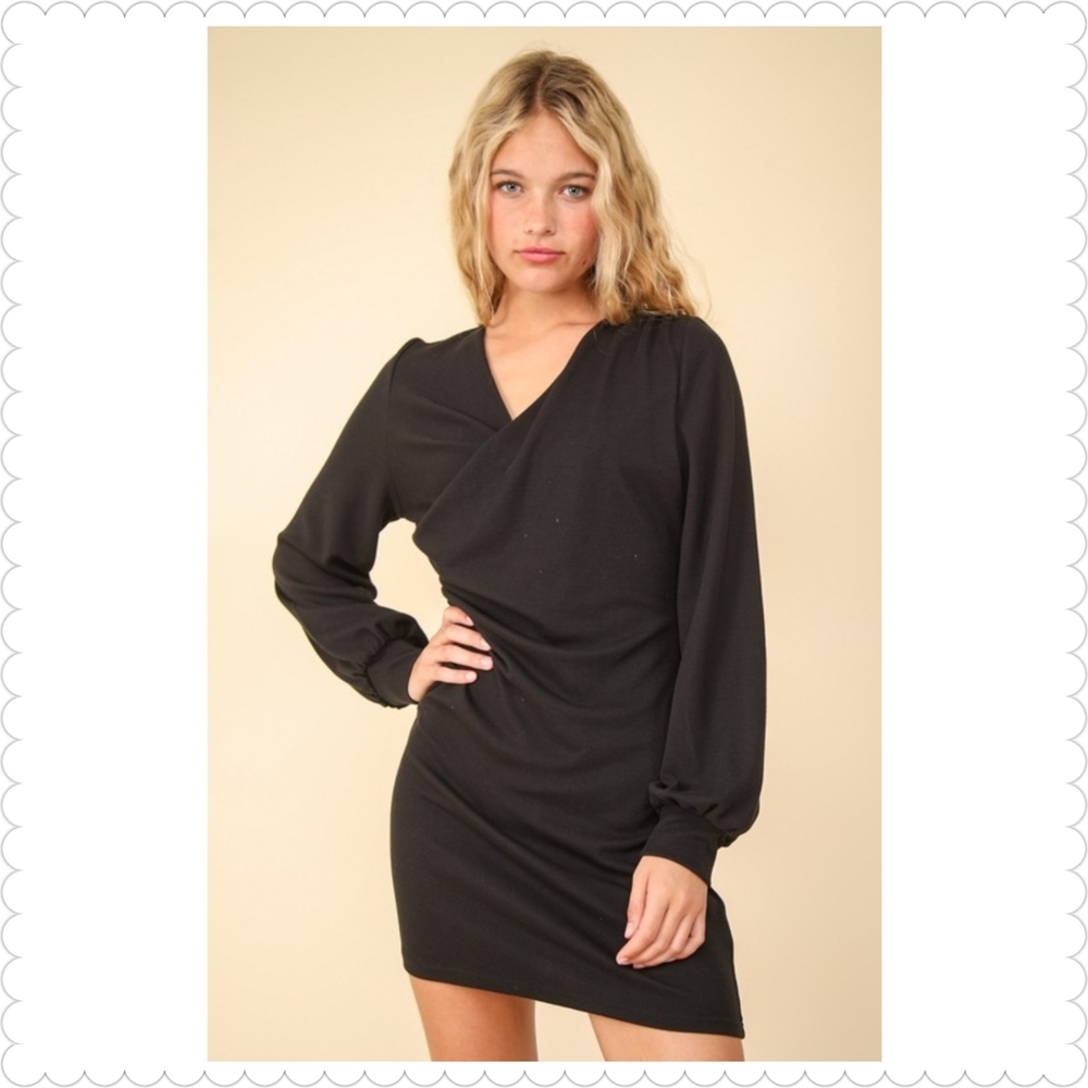 Sexy Black Ruched Mini Dress